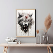 Angry Wolf Ink Splashing Japanese Sumi-e Poster - Dynamic and Artistic Wall Art