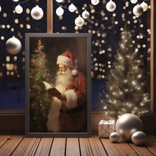 Christmas Wall Art, Santa Claus Reading Oil Painting Poster - Captivating Christmas Wall Art for Festive Ambiance