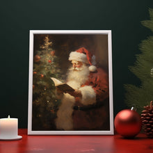 Christmas Wall Art, Santa Claus Reading Oil Painting Poster - Captivating Christmas Wall Art for Festive Ambiance