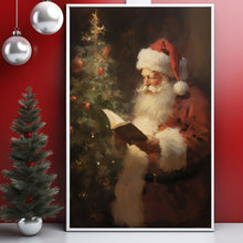 Christmas Wall Art, Santa Claus Reading Oil Painting Poster - Captivating Christmas Wall Art for Festive Ambiance