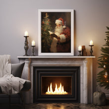 Christmas Wall Art, Santa Claus Reading Oil Painting Poster - Captivating Christmas Wall Art for Festive Ambiance