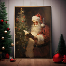 Christmas Wall Art, Santa Claus Reading Oil Painting Poster - Captivating Christmas Wall Art for Festive Ambiance