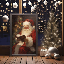 Santa Claus Reading Oil Painting Poster - Classic Christmas Wall Art for a Festive Atmosphere