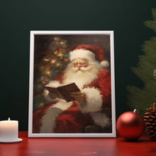 Santa Claus Reading Oil Painting Poster - Classic Christmas Wall Art for a Festive Atmosphere