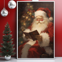 Santa Claus Reading Oil Painting Poster - Classic Christmas Wall Art for a Festive Atmosphere