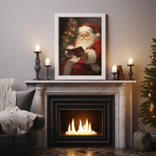 Santa Claus Reading Oil Painting Poster - Classic Christmas Wall Art for a Festive Atmosphere