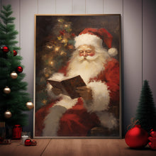 Santa Claus Reading Oil Painting Poster - Classic Christmas Wall Art for a Festive Atmosphere