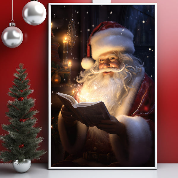 Santa Claus Reading Book Poster - Cozy Xmas Decor | Nostalgic Vintage Holiday Art Print | Perfect Christmas Gift