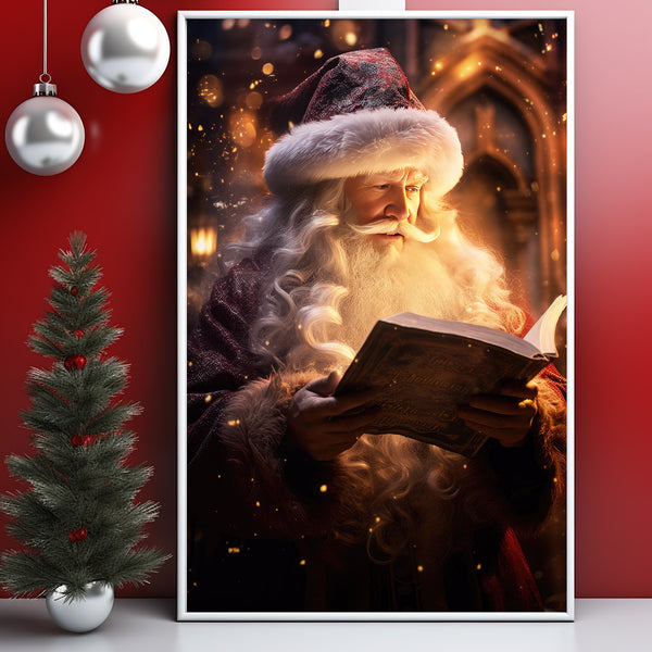 Santa Claus Wall Art - 'Santa Claus Reading Book' Poster | Cozy Xmas Decor | Nostalgic Vintage Holiday Art Print | Ideal Christmas Gift