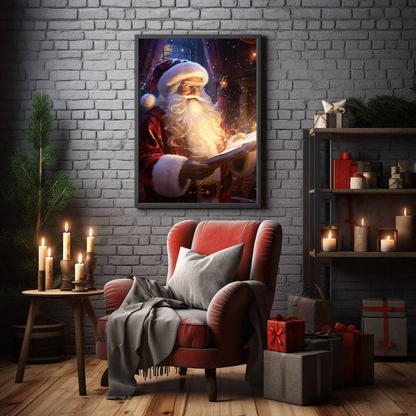 Fantasy Santa Claus Reading Poster - Enchanting Christmas Wall Art | Magical Holiday Decor