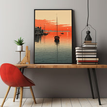 Quiet Fishing Harbor at Sunset - Japanese  Style Poster | Japanese Landscape & Seascape Wall Art | Ukiyo-e Prin