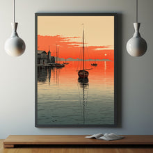 Quiet Fishing Harbor at Sunset - Japanese  Style Poster | Japanese Landscape & Seascape Wall Art | Ukiyo-e Prin