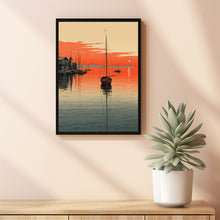 Quiet Fishing Harbor at Sunset - Japanese  Style Poster | Japanese Landscape & Seascape Wall Art | Ukiyo-e Prin