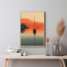 Quiet Fishing Harbor at Sunset - Japanese  Style Poster | Japanese Landscape & Seascape Wall Art | Ukiyo-e Prin