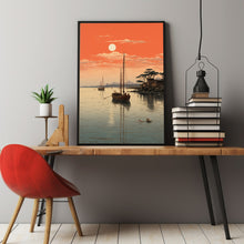 Quiet Fishing Harbor at Sunset - Japanese Style Poster | Japanese Landscape & Seascape Wall Art | Ukiyo-e Print