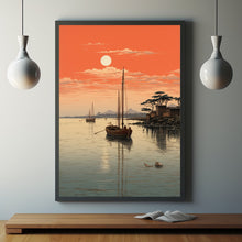 Quiet Fishing Harbor at Sunset - Japanese Style Poster | Japanese Landscape & Seascape Wall Art | Ukiyo-e Print