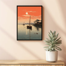 Quiet Fishing Harbor at Sunset - Japanese Style Poster | Japanese Landscape & Seascape Wall Art | Ukiyo-e Print