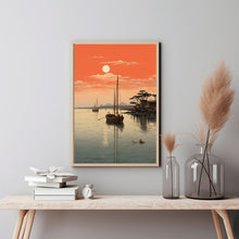 Quiet Fishing Harbor at Sunset - Japanese Style Poster | Japanese Landscape & Seascape Wall Art | Ukiyo-e Print