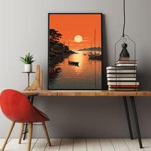 Quiet Fishing Harbor at Sunset - Japanese  Style Poster | Japanese Landscape & Seascape Wall Art | Ukiyo-e Print