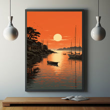 Quiet Fishing Harbor at Sunset - Japanese  Style Poster | Japanese Landscape & Seascape Wall Art | Ukiyo-e Print