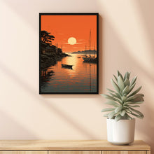 Quiet Fishing Harbor at Sunset - Japanese  Style Poster | Japanese Landscape & Seascape Wall Art | Ukiyo-e Print