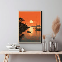 Quiet Fishing Harbor at Sunset - Japanese  Style Poster | Japanese Landscape & Seascape Wall Art | Ukiyo-e Print