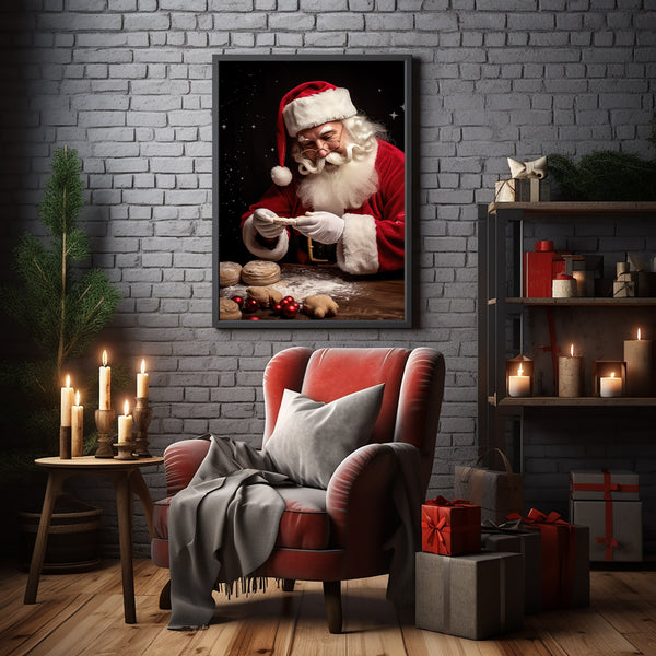 Santa Claus Making Pizza in the Kitchen Poster - Unique Christmas Decor | Festive Holiday Art
