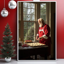 Santa Claus Making Pizza in the Kitchen Poster - Unique Christmas Decor | Festive Holiday Art