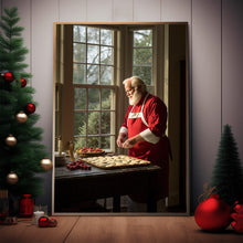 Santa Claus Making Pizza in the Kitchen Poster - Unique Christmas Decor | Festive Holiday Art