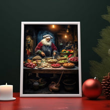 Santa Claus Making Pizza in the Kitchen Poster - Unique Christmas Decor | Festive Holiday Art