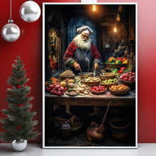 Santa Claus Making Pizza in the Kitchen Poster - Unique Christmas Decor | Festive Holiday Art