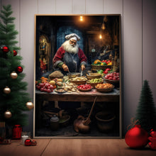 Santa Claus Making Pizza in the Kitchen Poster - Unique Christmas Decor | Festive Holiday Art