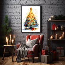 Watercolor Nursery Christmas Tree Decorated Poster - Whimsical Christmas Wall Art for Festive Charm