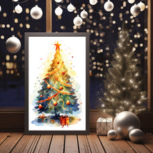 Watercolor Nursery Christmas Tree Decorated Poster - Whimsical Christmas Wall Art for Festive Charm