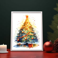 Watercolor Nursery Christmas Tree Decorated Poster - Whimsical Christmas Wall Art for Festive Charm