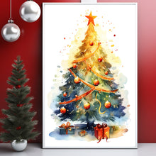 Watercolor Nursery Christmas Tree Decorated Poster - Whimsical Christmas Wall Art for Festive Charm