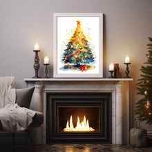 Watercolor Nursery Christmas Tree Decorated Poster - Whimsical Christmas Wall Art for Festive Charm