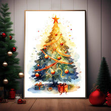 Watercolor Nursery Christmas Tree Decorated Poster - Whimsical Christmas Wall Art for Festive Charm