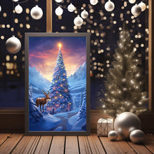 Reindeer in Magical Forest Poster - Enchanted Christmas Tree Fantasy Art Print