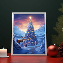 Reindeer in Magical Forest Poster - Enchanted Christmas Tree Fantasy Art Print