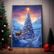 Reindeer in Magical Forest Poster - Enchanted Christmas Tree Fantasy Art Print