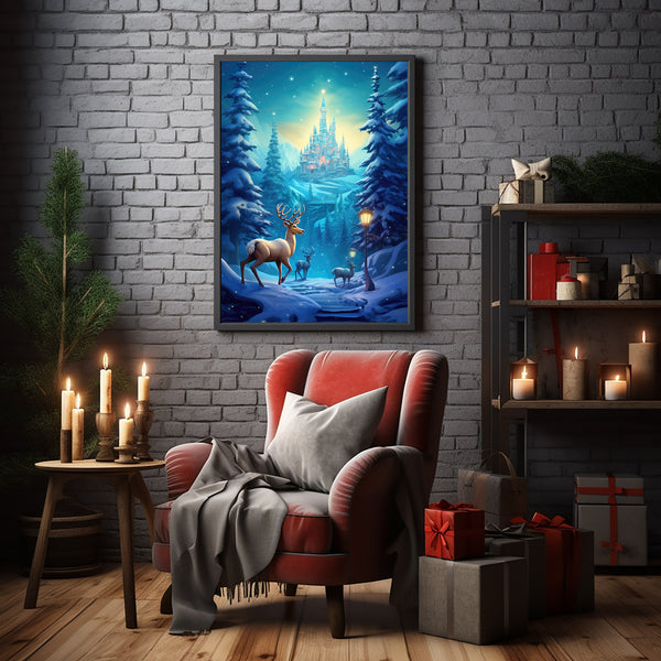 Reindeer in Magical Forest Poster - Fantasy Forest Art Print for Enchanting Decor