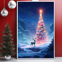 Reindeer in Magical Forest Poster - Enchanted Christmas Tree Fantasy Art Print