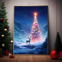 Reindeer in Magical Forest Poster - Enchanted Christmas Tree Fantasy Art Print