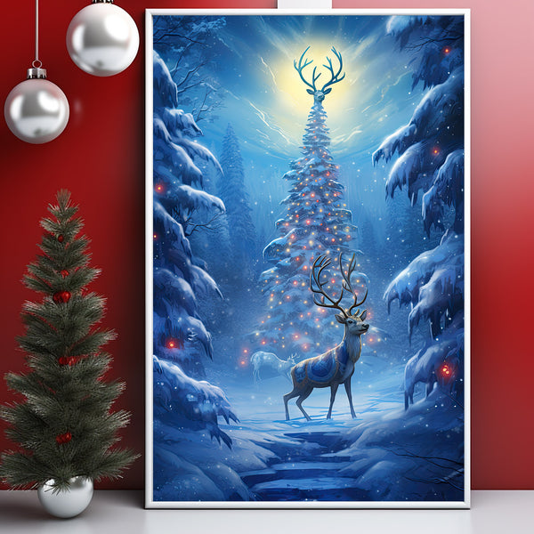 Enchanting North Pole Scene - Tall Magical Christmas Poster | Beautiful Winter Wonderland Art Print