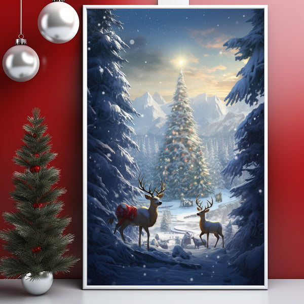 Enchanting North Pole Scene - Tall Magical Christmas Poster | Beautiful Winter Wonderland Art Print