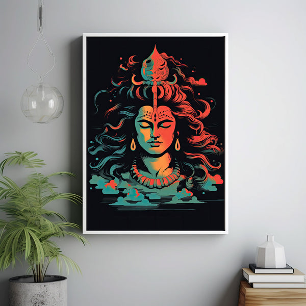 Colorful Lord Shiva Poster - Vibrant Shiva Wall Art, Elegant Hindu Deity Illustration, Spiritual Art Print, Divine Hindu God Artwork for Home Decor