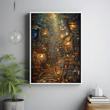 Surreal Library in the Forest Poster - Enchanting Tree in Library Wall Art, Abstract and Whimsical Book Haven Print