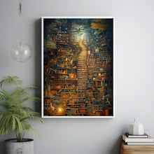 Surreal Library in the Forest Poster - Enchanting Tree in Library Wall Art, Abstract and Whimsical Book Haven Print
