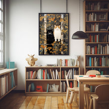 Cats on a Fence Painting Poster - Whimsical Cats and Tree Wall Art | Perfect for Cat Enthusiasts